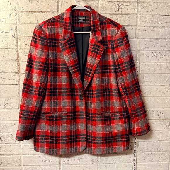Southern Lady Vintage Red Plaid Wool Blend Blazer โ Size 14 โ Made in USA - Picture 11 of 11